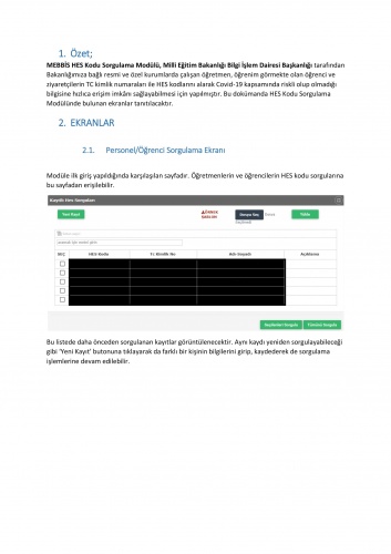 MEBBİS HES KODU SORGULAMA MODÜLÜ KULLANIM KILAVUZU 2