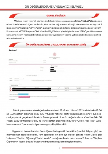 BİLSEM ''Görsel Algı Testi ve Müzikal Yatkınlık Testi'' Uygulama Kılavuzu 3