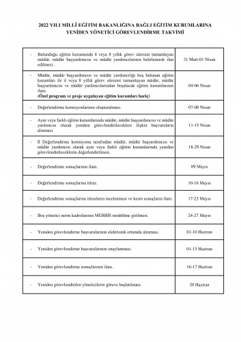 2022 MEB Yönetici Atama Takvimi 1