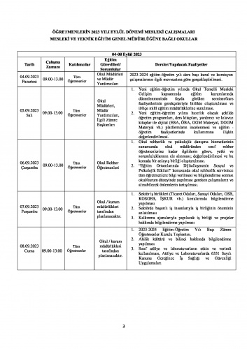 Öğretmenlerin 4-8 Eylül Seminer Programı 2