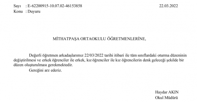 Öğrencilerin Oturma Düzenine Müdahale Edildiği İddiasına Soruşturma Açıldı