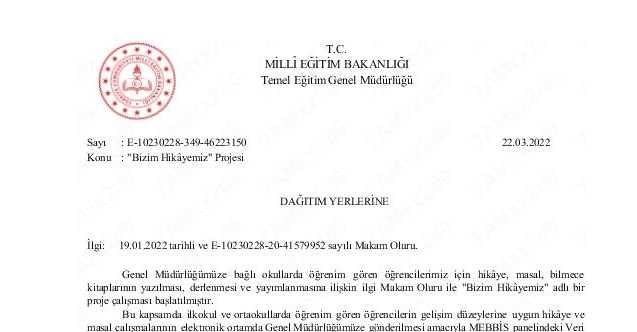 MEB'den "Bizim Hikâyemiz" Projesi Konulu Resmi Yazı