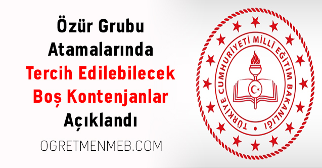 Özür Grubu Atamalarında Tercih Edilebilecek Boş Kontenjanlar Açıklandı