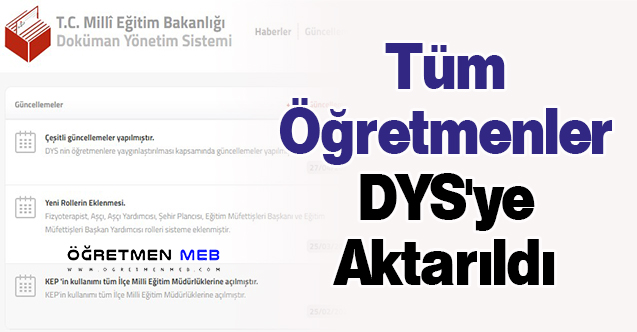 Tüm Öğretmenler DYS'ye Aktarıldı