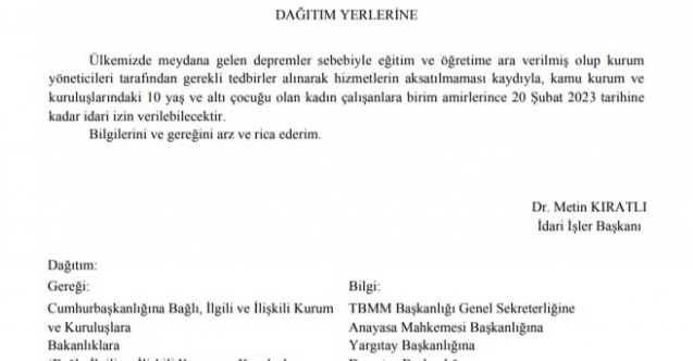 10 Yaş altı çocuğu olan kadın memurlara idari izin