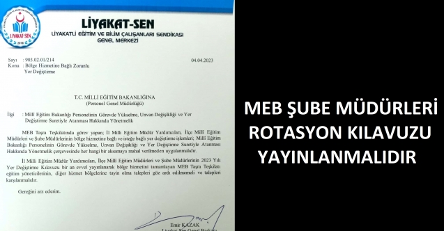 MEB ŞUBE MÜDÜRÜ ROTASYON KILAVUZU YAYINLANMALIDIR