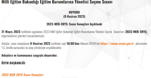 2023 EKYS Sonuçları Açıklandı