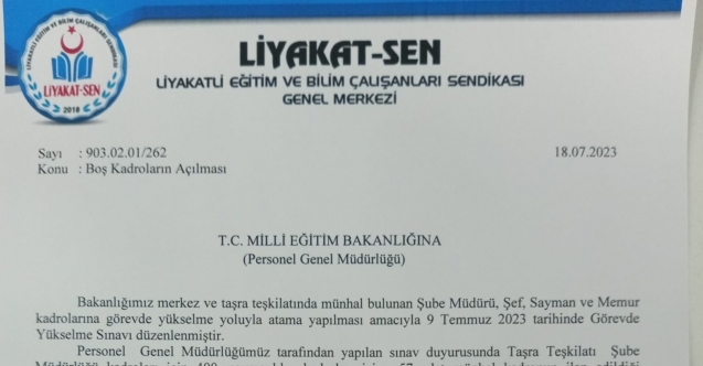 MEB GÖREVDE YÜKSELMEDE TÜM BOŞ KADROLARA ATAMA YAPILMALIDIR