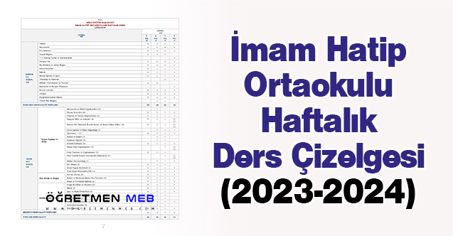 İmam Hatip Ortaokulu Haftalık Ders Çizelgesi (2023-2024)