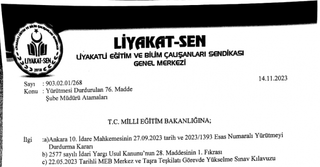 ATAMA YAPILACAK MEB ŞUBE MÜDÜRÜ KADROSU 522 OLARAK GÜNCELLENMELİDİR