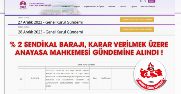 SENDİKAL BARAJ 27-28 ARALIK'TA AYM'DE GÖRÜŞÜLECEK