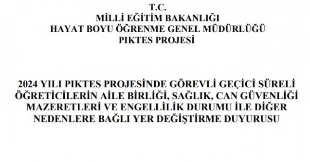 PİKTES Öğretmenlerinin Mazerete Bağlı Atama Takvimi Belli Oldu