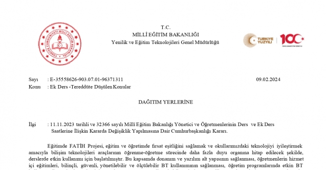 MEB'den ''Ek Ders -Tereddüte Düşülen Konular'' Yazısı