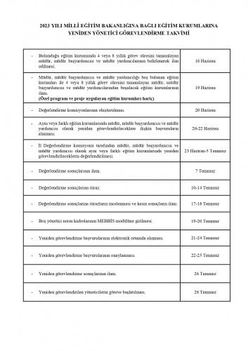 2023 Yönetici Atama Takvimi