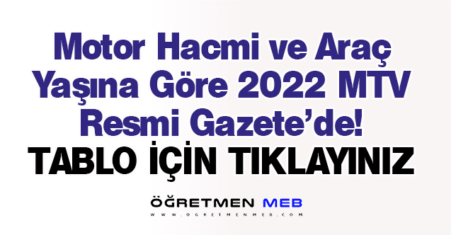 Motor Hacmi ve Araç Yaşına Göre MTV'ler Resmi Gazete'de Yayımlandı