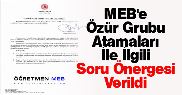 MEB'e Özür Grubu Atamaları İle İlgili Soru Önergesi Verildi