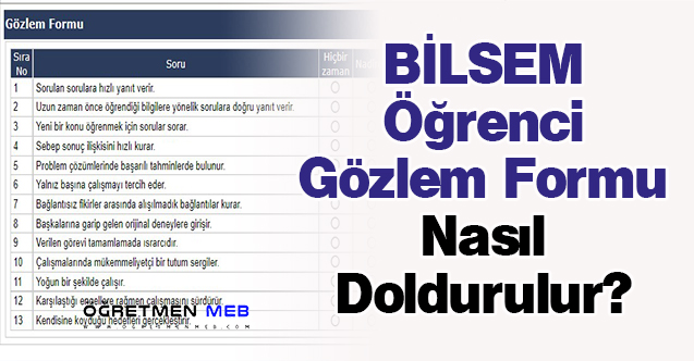 BİLSEM Öğrenci Gözlem Formu Nasıl Doldurulur?